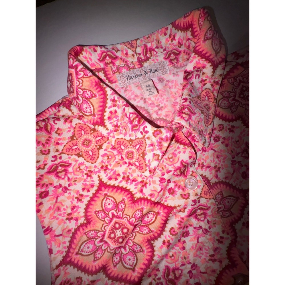 Harlow & Rose Pink Floral Print Sleeveless Collared Dress Size Medium